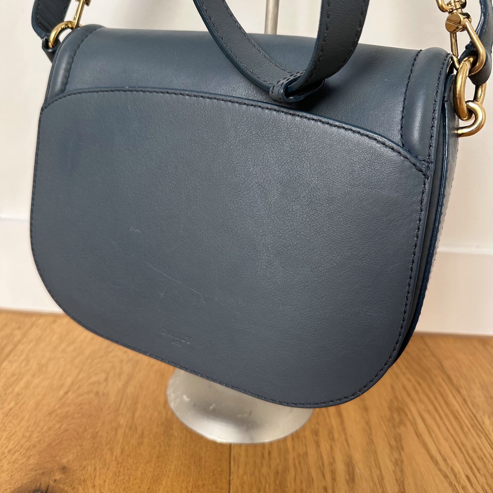 handbag in beautiful blue-grey leather and gold tone