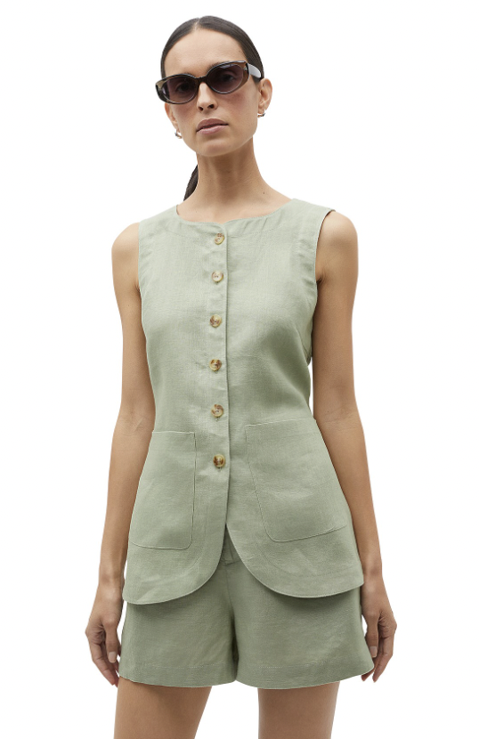 Linen Button Down Vest