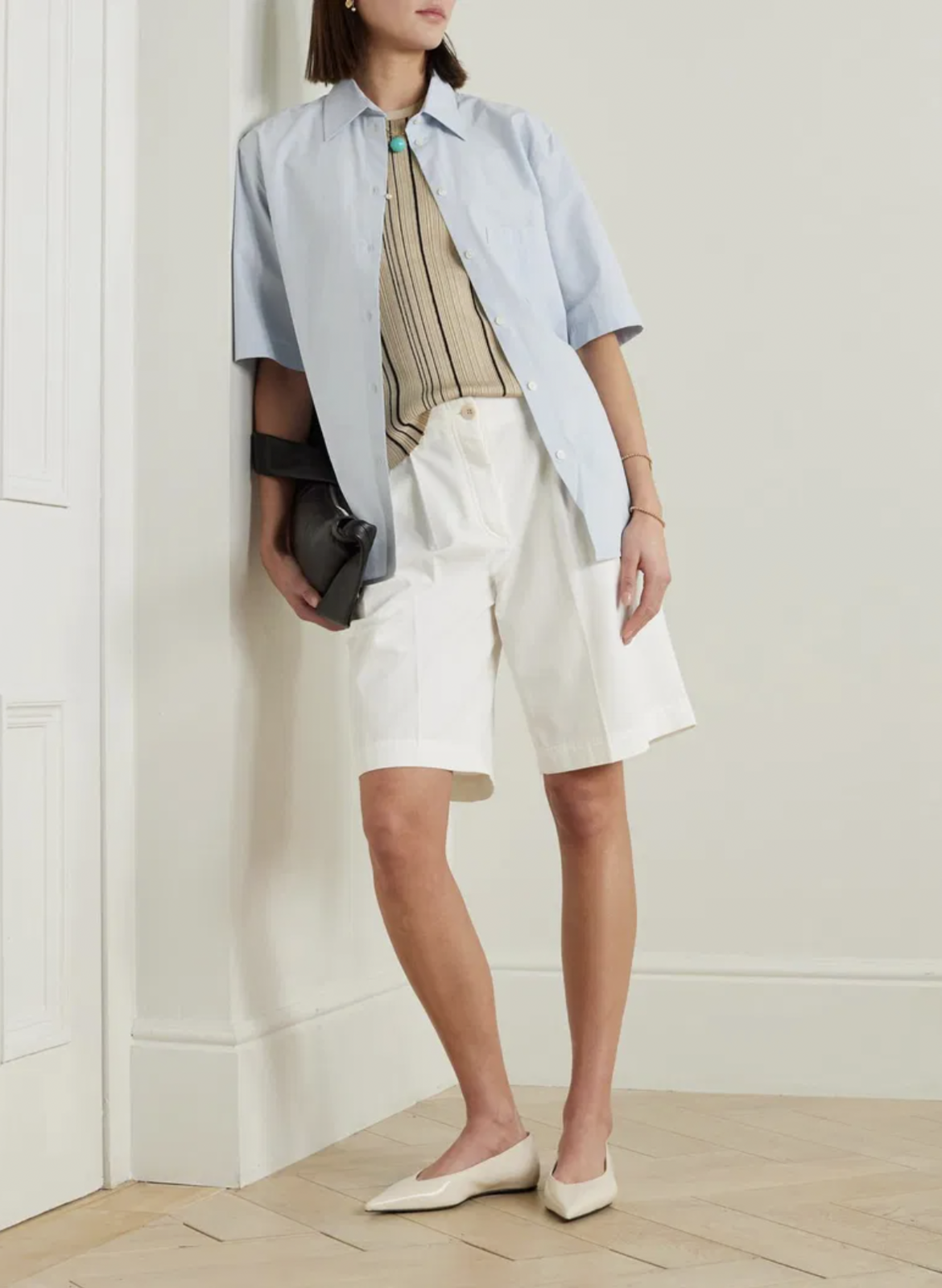 Pleated organic cotton-twill shorts