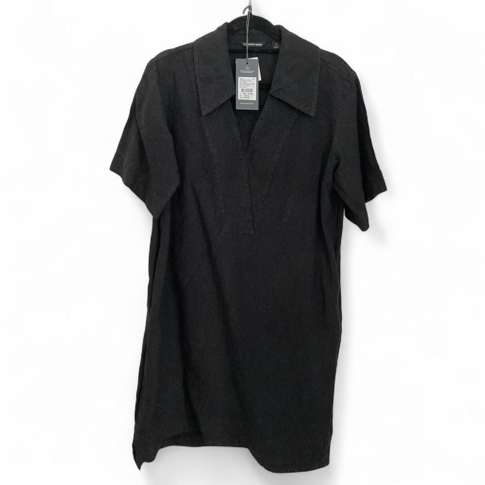  BLACK LINEN POPOVER DRESS, SIZE 6