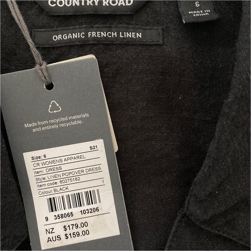  BLACK LINEN POPOVER DRESS, SIZE 6