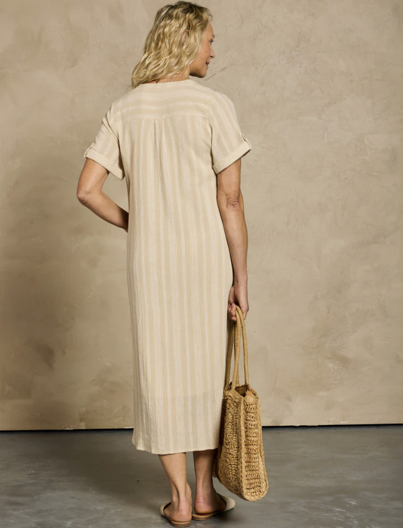 Athena Cotton Dress Sand Stripe