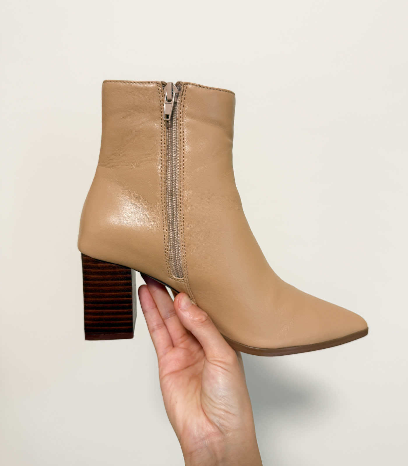 Leather Block Heel Ankle Boots - Deep Beige, EU37