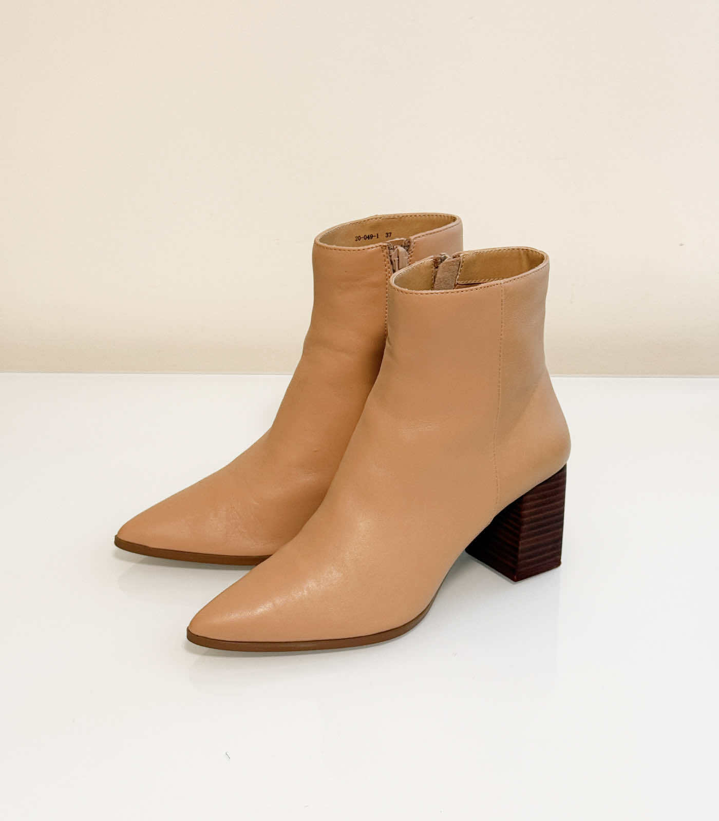 Leather Block Heel Ankle Boots - Deep Beige, EU37