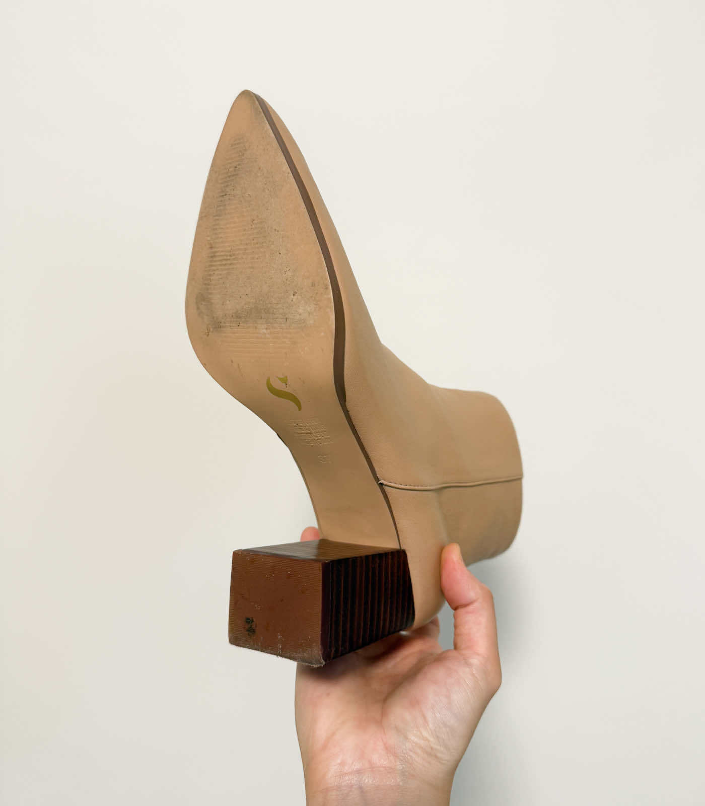 Leather Block Heel Ankle Boots - Deep Beige, EU37