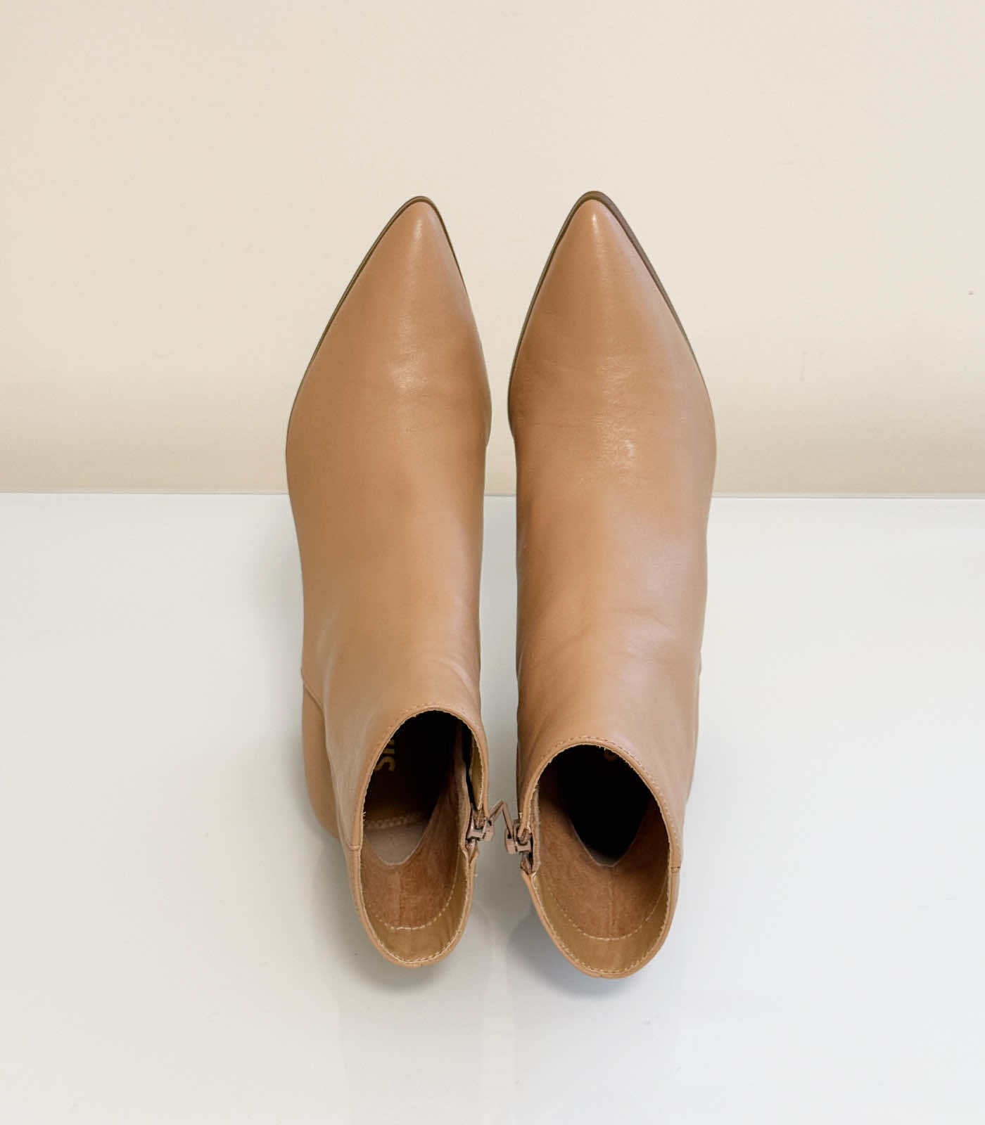 Leather Block Heel Ankle Boots - Deep Beige, EU37