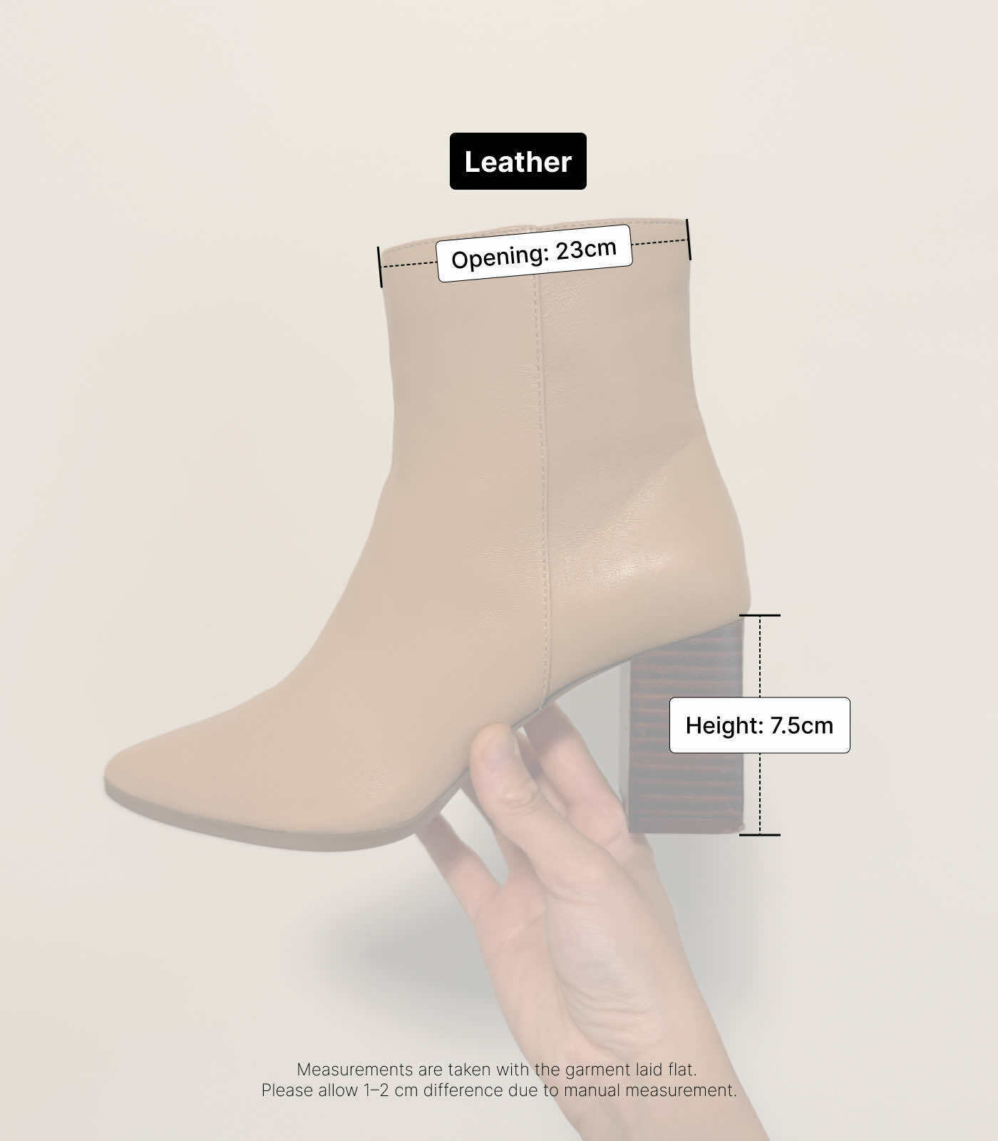 Leather Block Heel Ankle Boots - Deep Beige, EU37