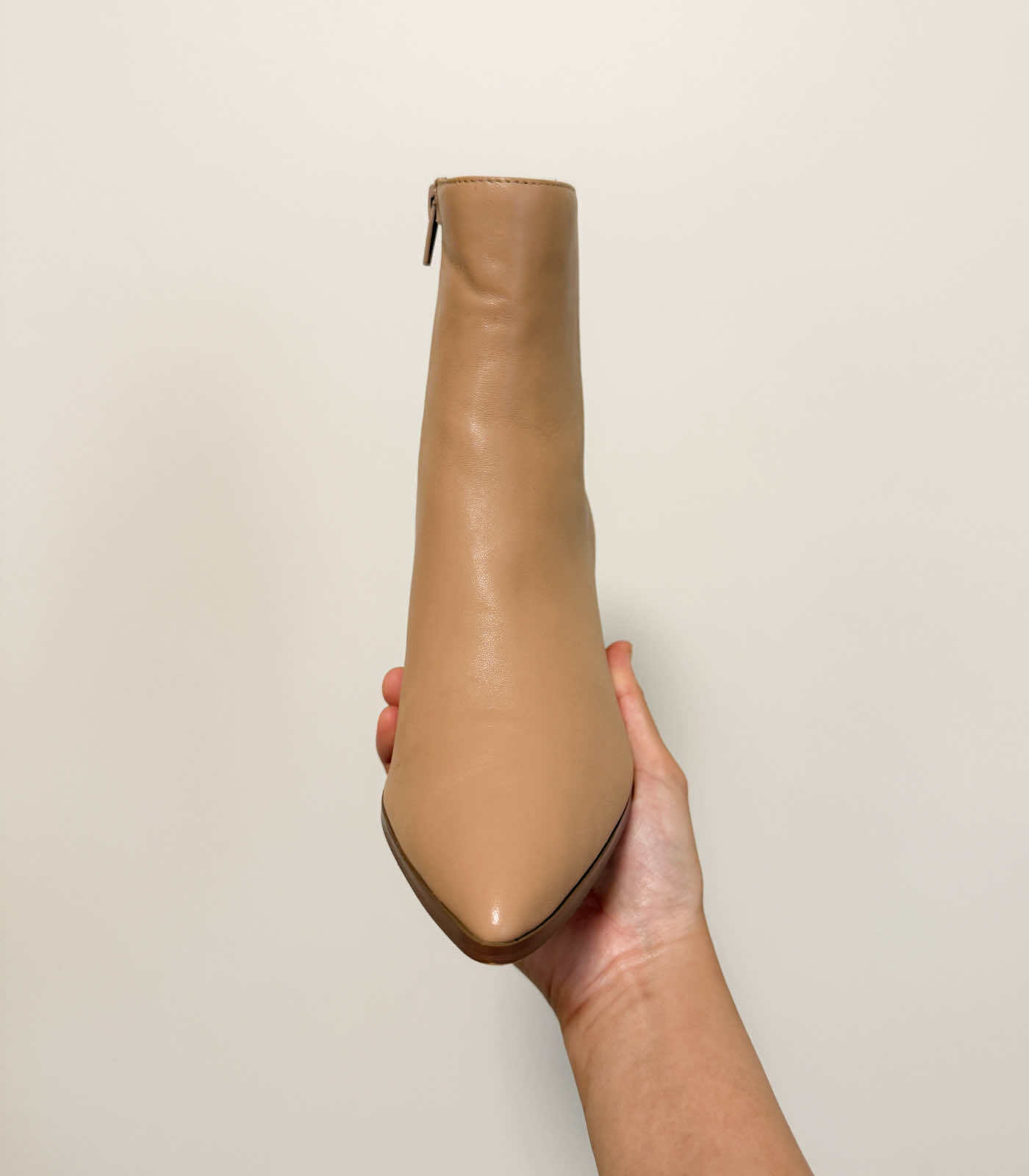 Leather Block Heel Ankle Boots - Deep Beige, EU37