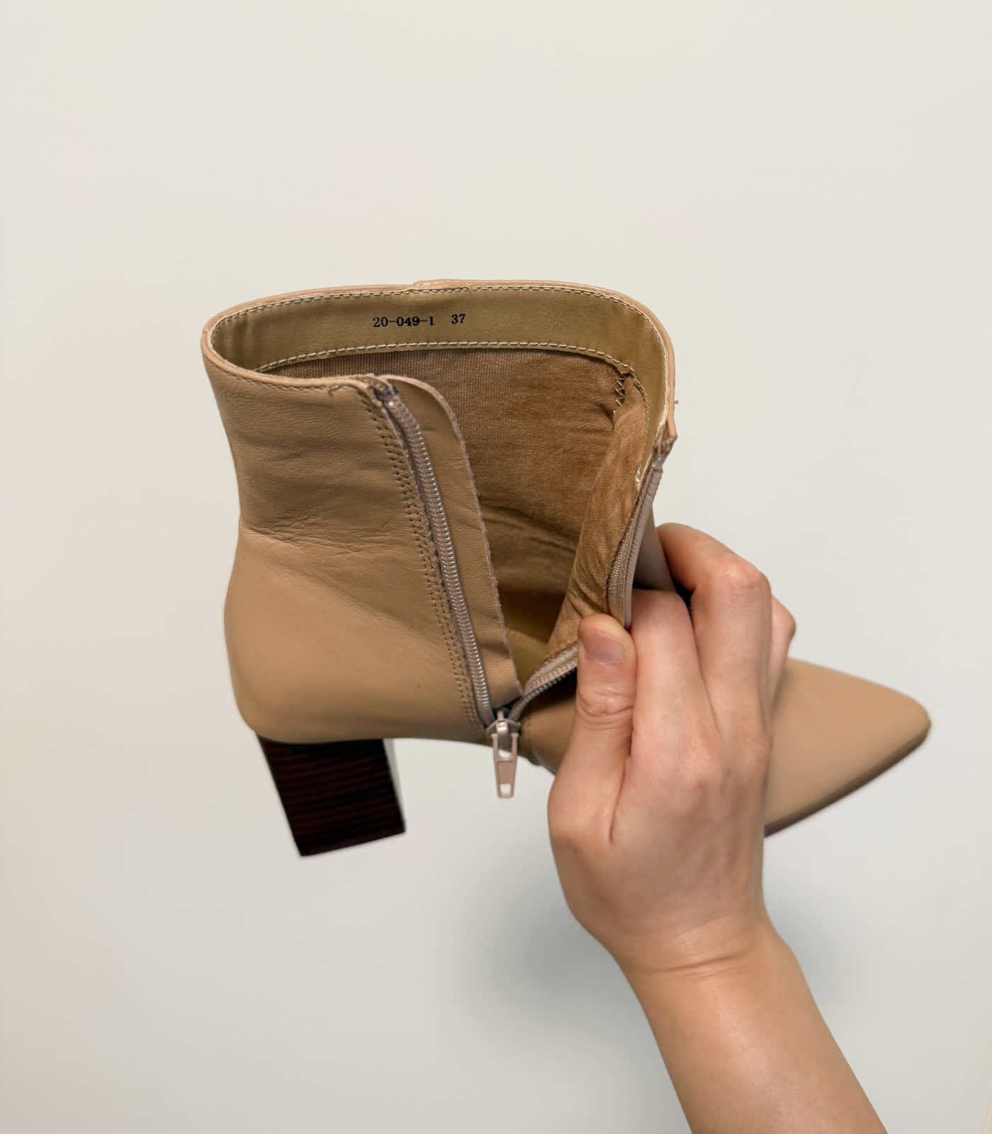 Leather Block Heel Ankle Boots - Deep Beige, EU37