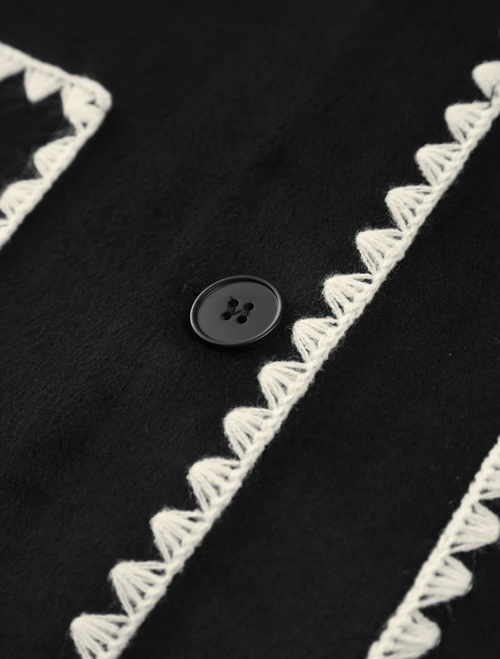 Black & White Contrast Trim Jacket With Matching Scarf