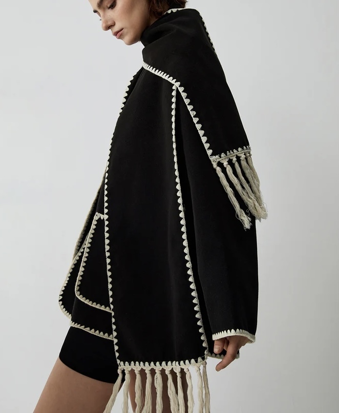 Black & White Contrast Trim Jacket With Matching Scarf