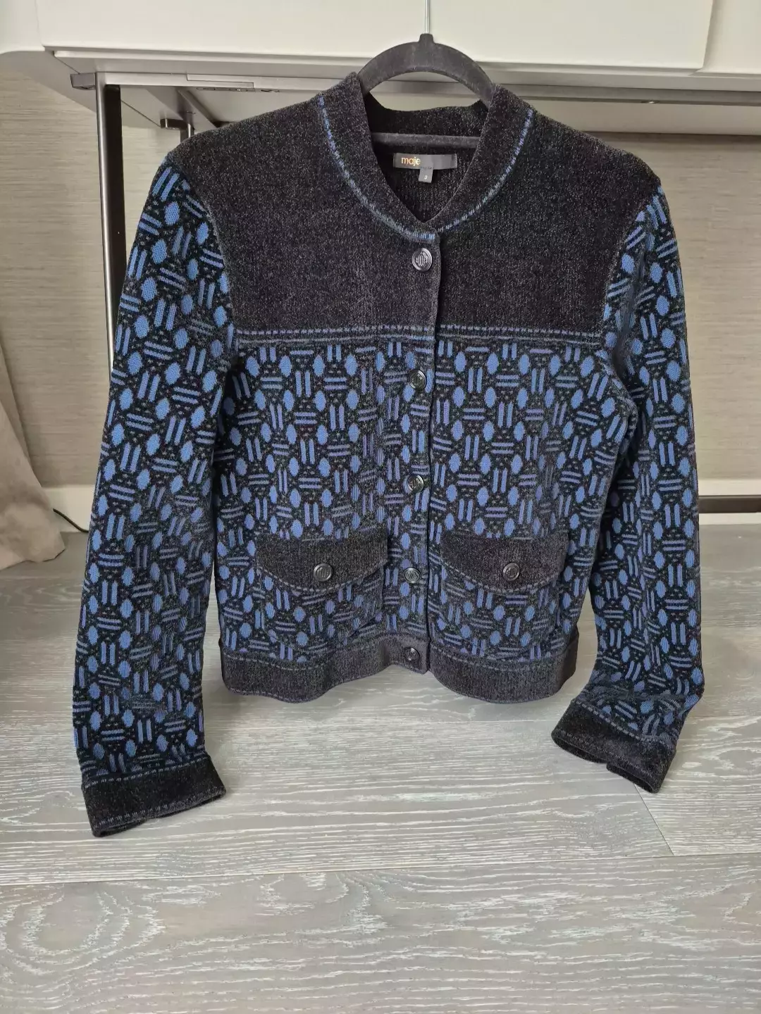 Jacquard-knit chenille cardigan