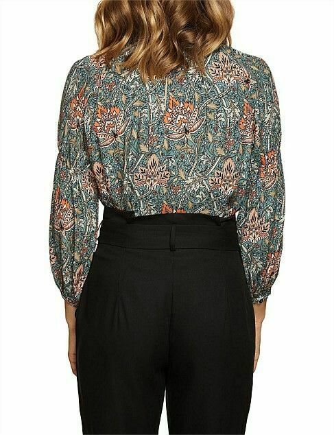 Floral Print High Neck Long Sleeve Office Blouse Top RRP$169
