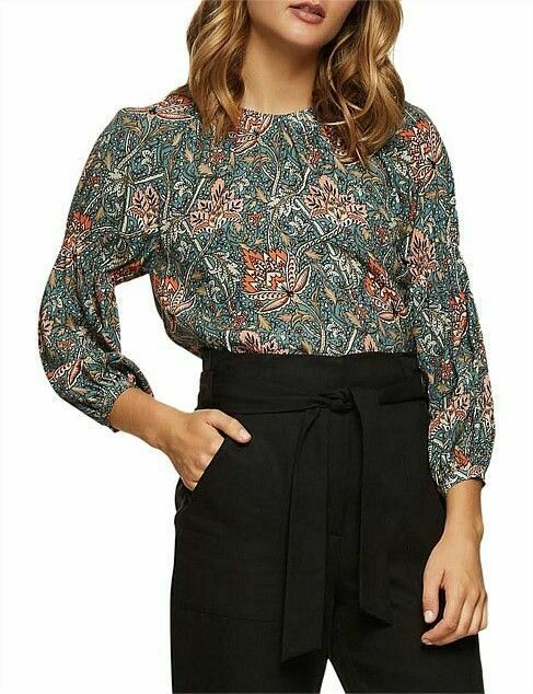 Floral Print High Neck Long Sleeve Office Blouse Top RRP$169
