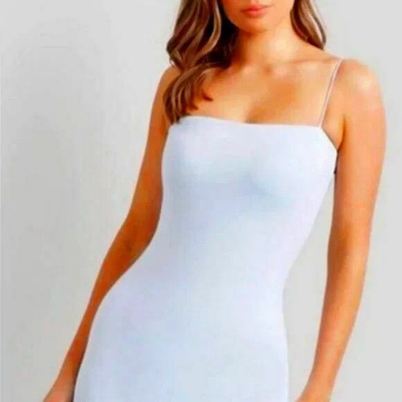 Carlo Ice Blue Fitted Bodycon Slip Midi Dress NWOT