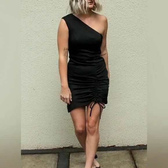 Olivia Black One Shoulder Satin Mini Dress NWT