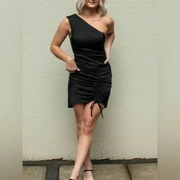 Olivia Black One Shoulder Satin Mini Dress NWT