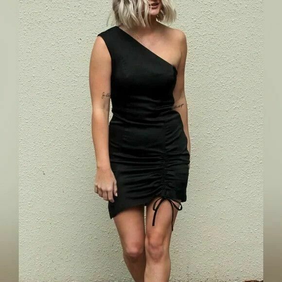 Olivia Black One Shoulder Satin Mini Dress NWT