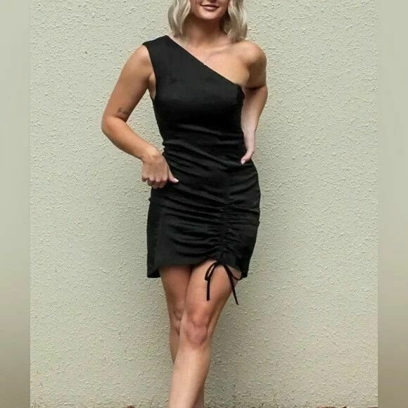 Olivia Black One Shoulder Satin Mini Dress NWT