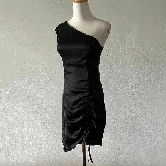 Olivia Black One Shoulder Satin Mini Dress NWT