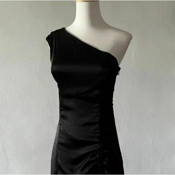 Olivia Black One Shoulder Satin Mini Dress NWT