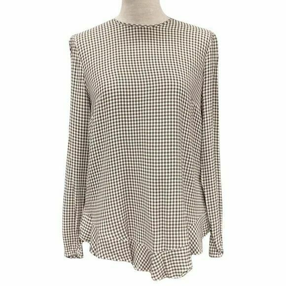 Gingham Black White Check Long Sleeve Blouse Top RRP$310