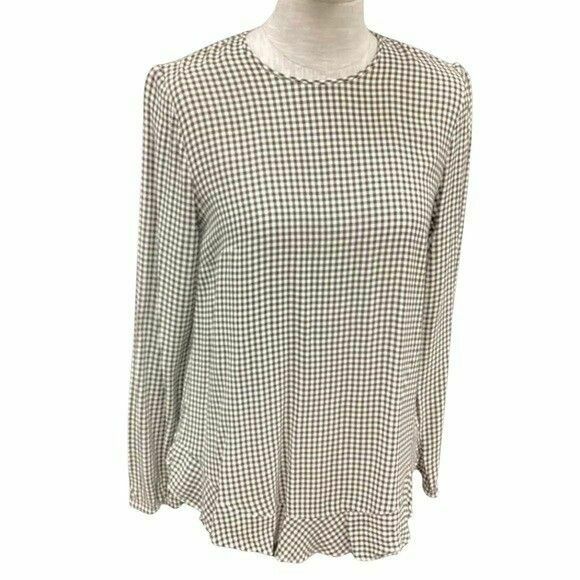 Gingham Black White Check Long Sleeve Blouse Top RRP$310