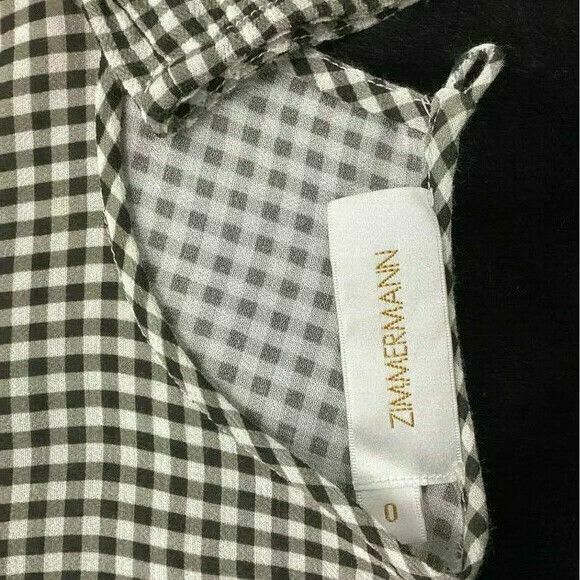 Gingham Black White Check Long Sleeve Blouse Top RRP$310