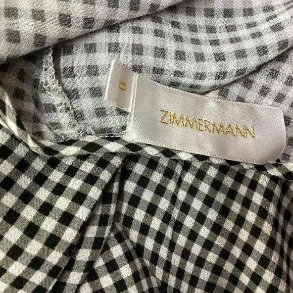 Gingham Black White Check Long Sleeve Blouse Top RRP$310