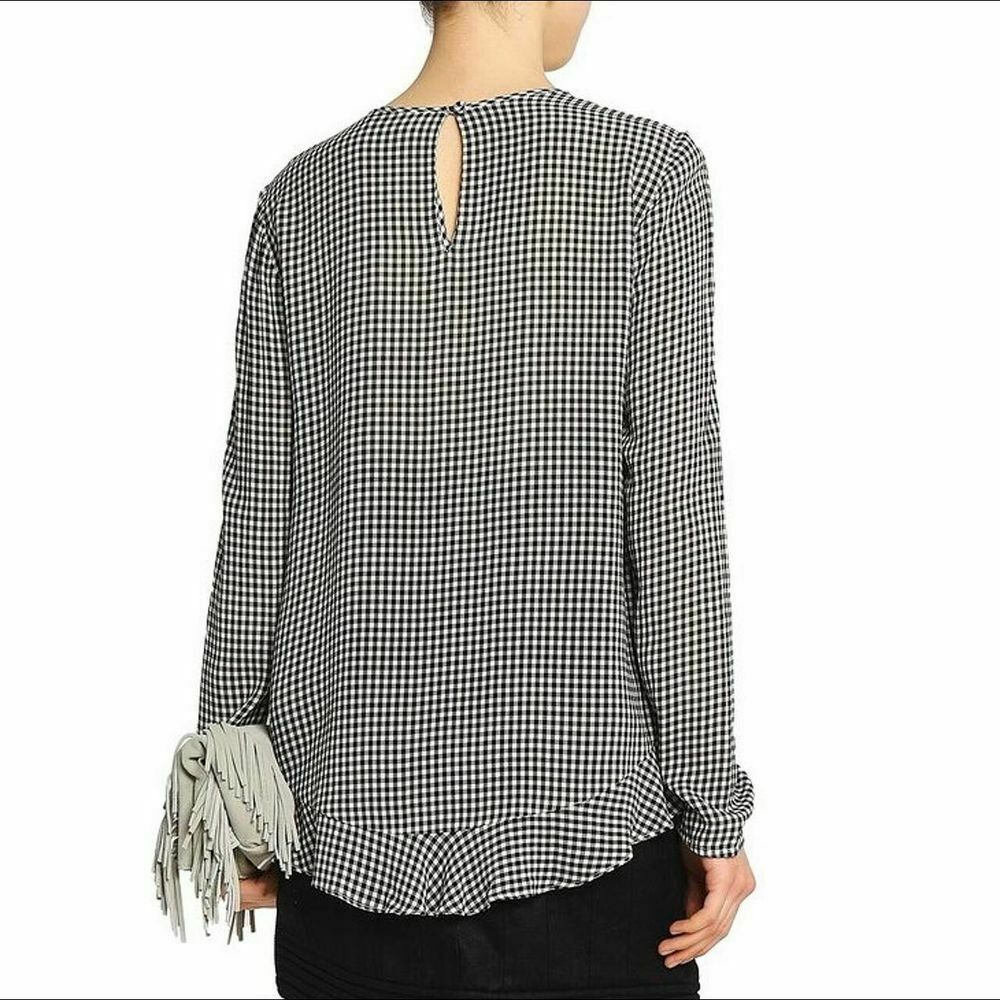 Gingham Black White Check Long Sleeve Blouse Top RRP$310