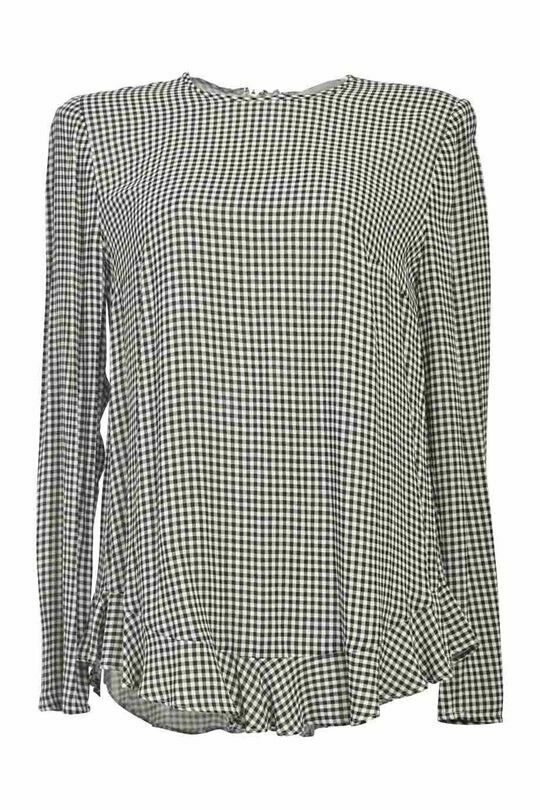 Gingham Black White Check Long Sleeve Blouse Top RRP$310