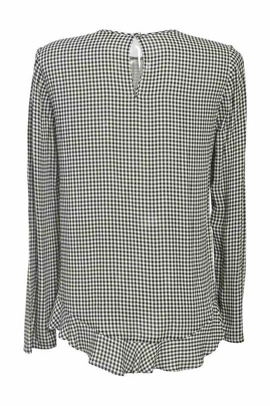 Gingham Black White Check Long Sleeve Blouse Top RRP$310