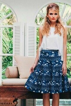  Cleo Blue Boho Layered Patchwork A Line Skirt RRP$159