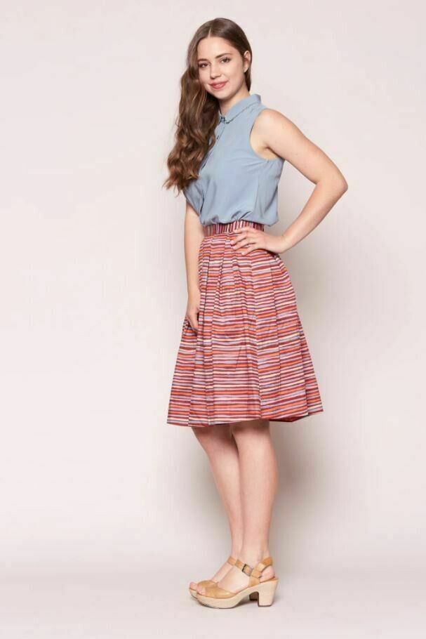 Harriet Rainbow Stripe High Waisted A Line Midi Skirt