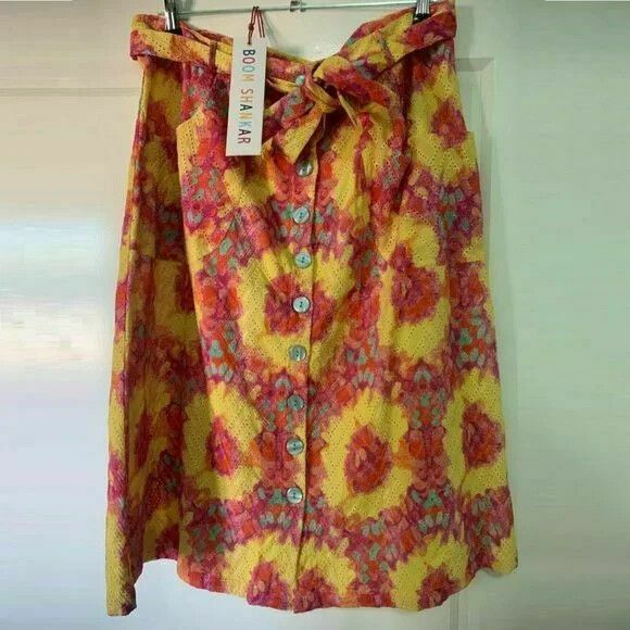 Tropical Broderie Anglaise Tie Dye Button Midi Skirt NWT RRP$110