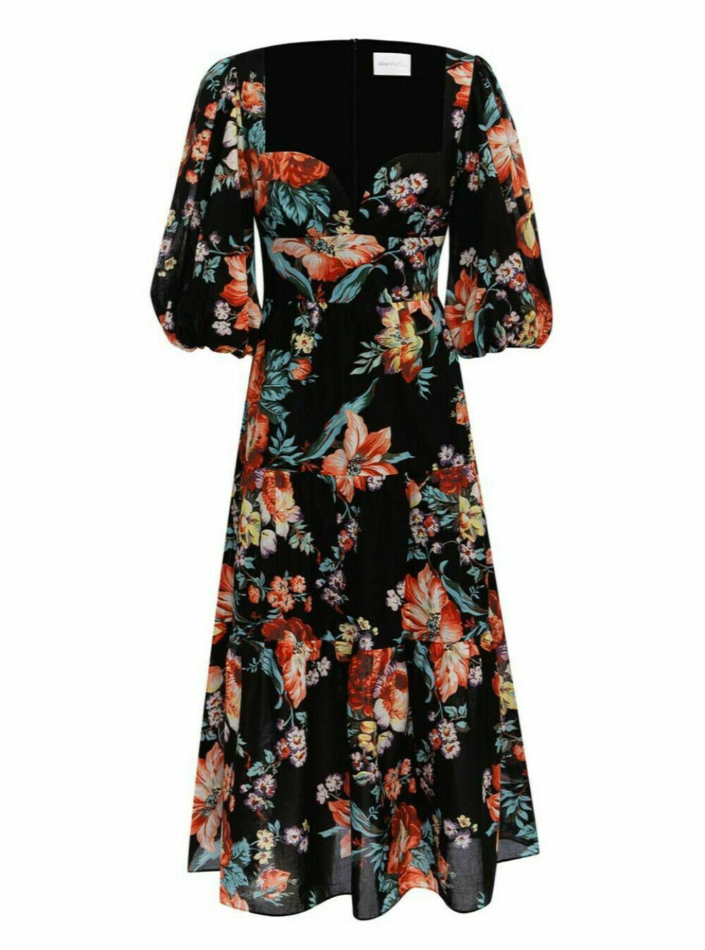 Floral Baby Dee Tiered Puff Sleeve Cotton Midi Dress RRP$395