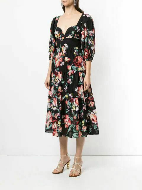 Floral Baby Dee Tiered Puff Sleeve Cotton Midi Dress RRP$395
