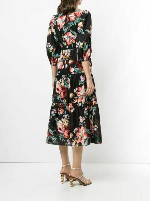 Floral Baby Dee Tiered Puff Sleeve Cotton Midi Dress RRP$395