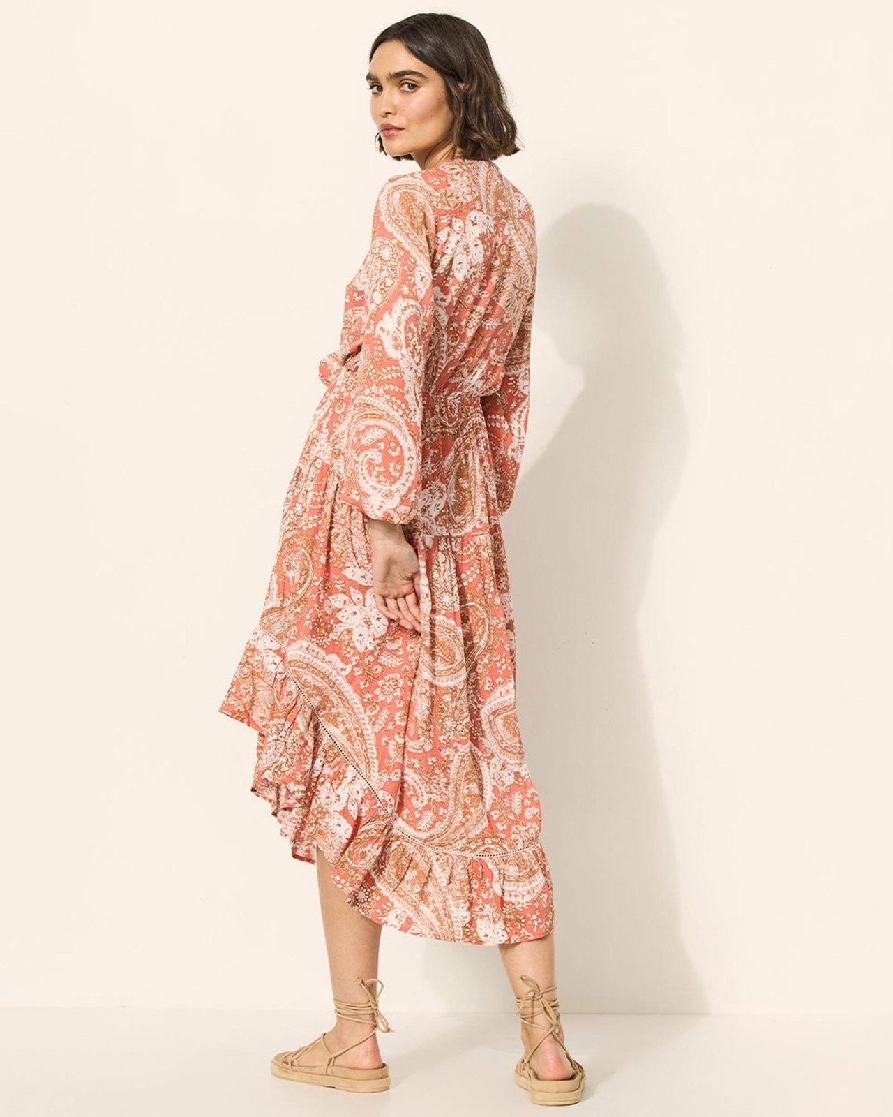 Casablanca Tie Front Long Sleeve Midi Dress