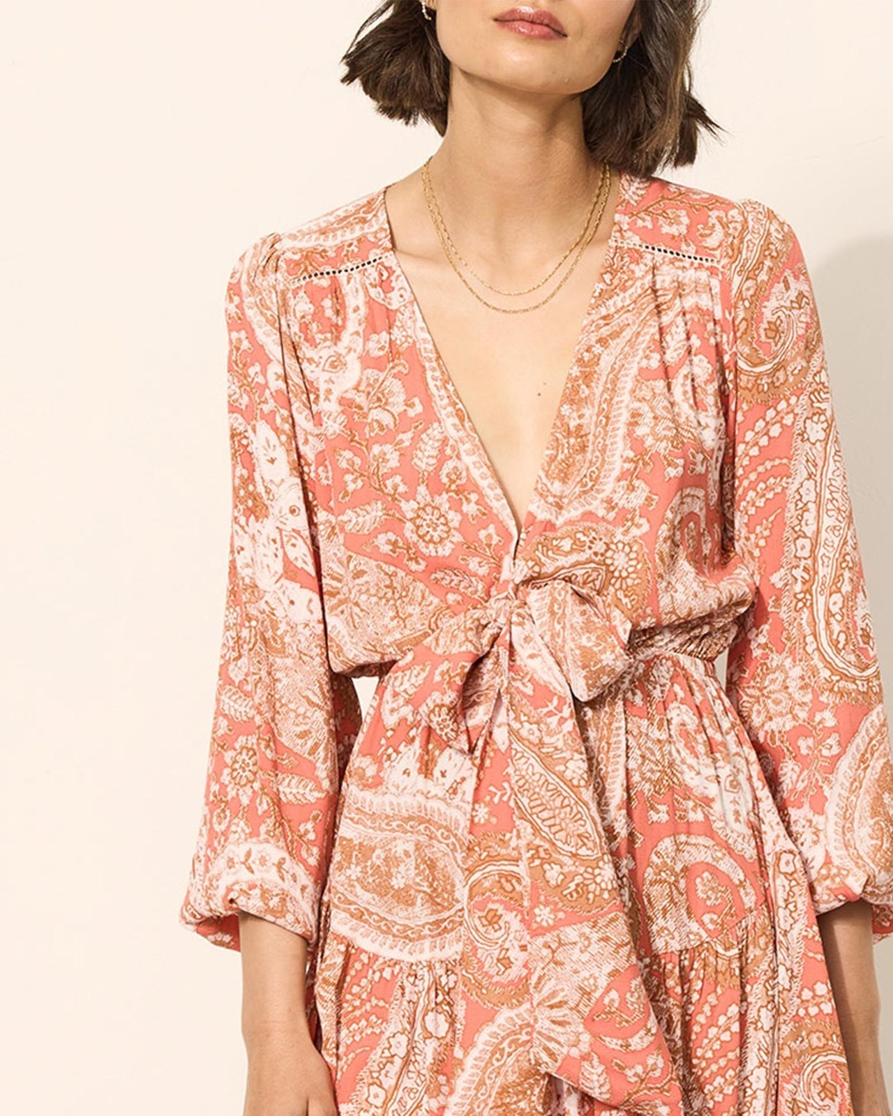 Casablanca Tie Front Long Sleeve Midi Dress