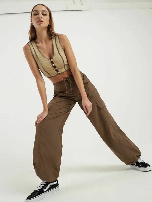 Lucia Button Front Vest Crop Top in Desert NWT