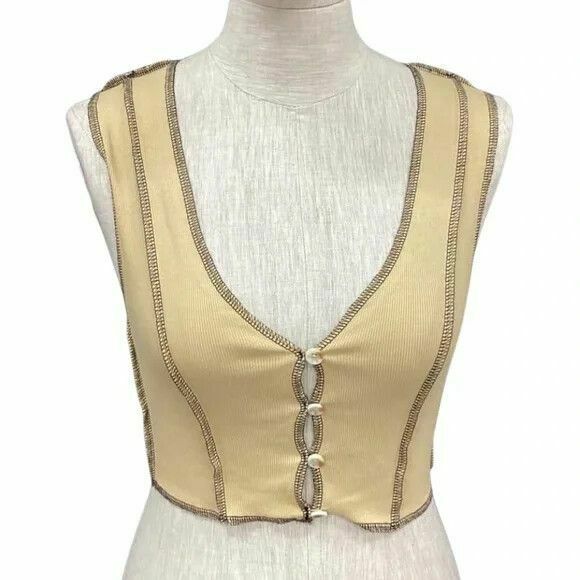 Lucia Button Front Vest Crop Top in Desert NWT