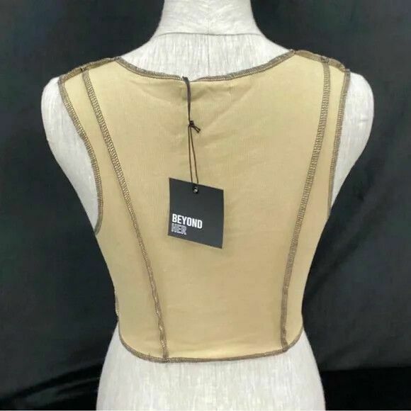 Lucia Button Front Vest Crop Top in Desert NWT