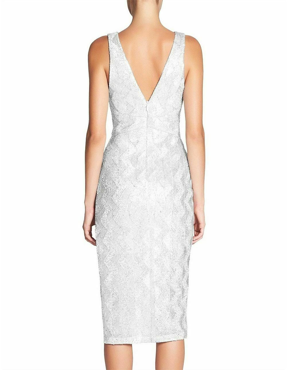 No Filter Plunge Neck Silver Pencil Midi Dress