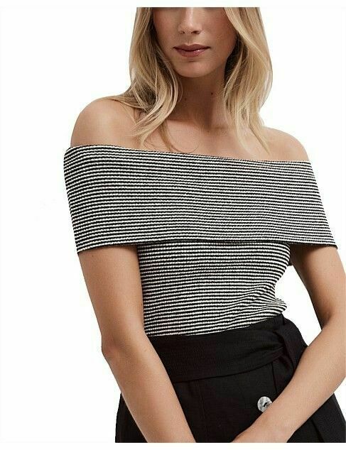 Textured Off The Shoulder Stripe Top RRP$80