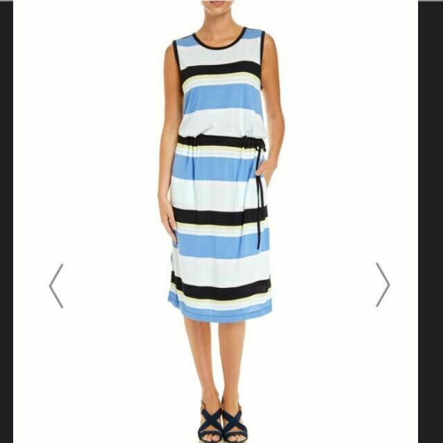 Jackie Navy Stripe Sleeveless Midi Dress