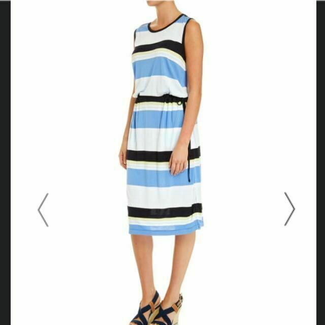 Jackie Navy Stripe Sleeveless Midi Dress