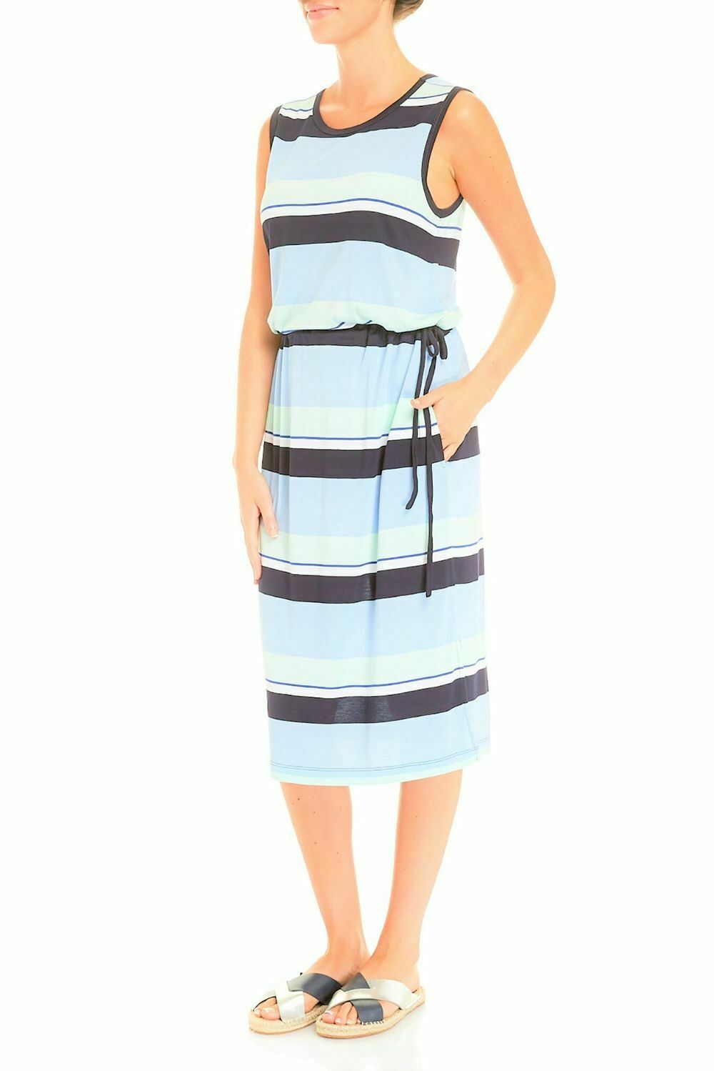 Jackie Navy Stripe Sleeveless Midi Dress