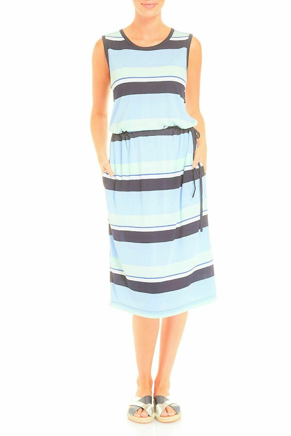 Jackie Navy Stripe Sleeveless Midi Dress