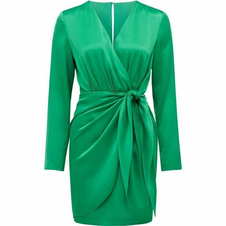 Ava Satin Sarong Shamrock Green Mini Dress NWT